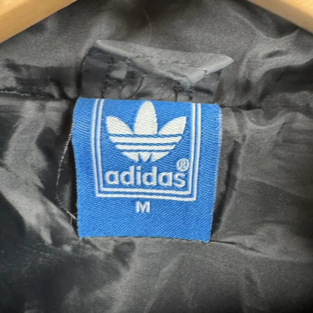 Vintage Adidas Originals Jacket Mens Medium Black Blue Hood Windbreaker Full Zip